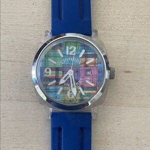 Dooney & Bourke Plaid Face Watch with Blue Silicone Band